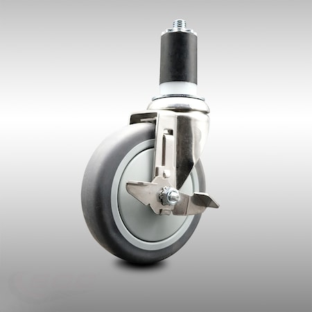 Service Caster 5 Inch 316SS Thermoplastic Rubber Swivel 1-1/2 Inch Expanding Stem Caster Brake SCC-SS316EX20S514-TPRB-TLB-112